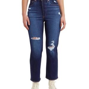 NWT Levi's Ribcage Straight Ankle Jeans Dark Indigo High Rise Distressed Size 27